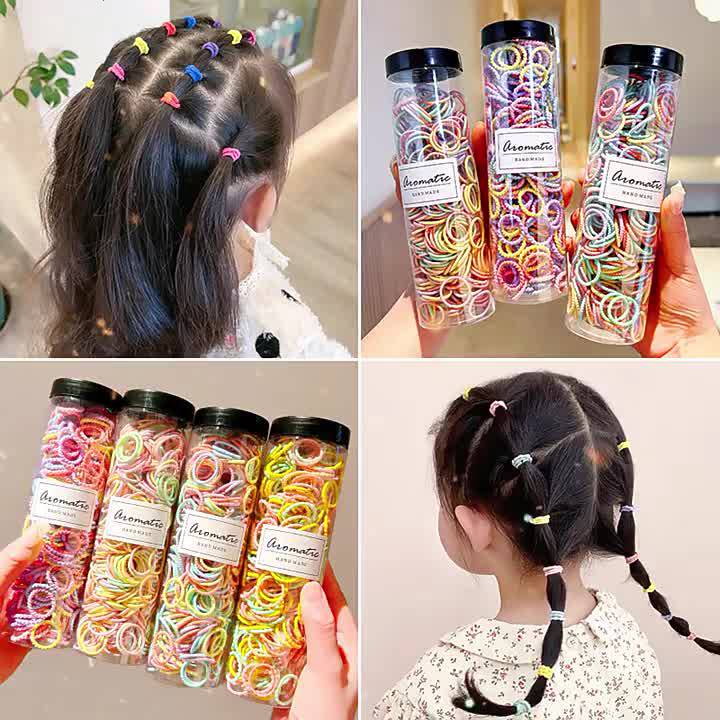 Set 300 Dây Thun Cột Tóc Co Giãn Tốt Không Đau Dành Cho Bé Gái Siêu Cưng
