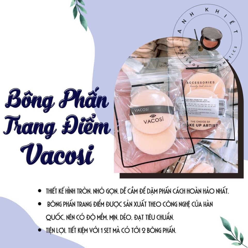 Combo 2 Bông Phấn Khô Vacosi Tròn (Set 2 bông) dặm phấn kê tay siêu tiện