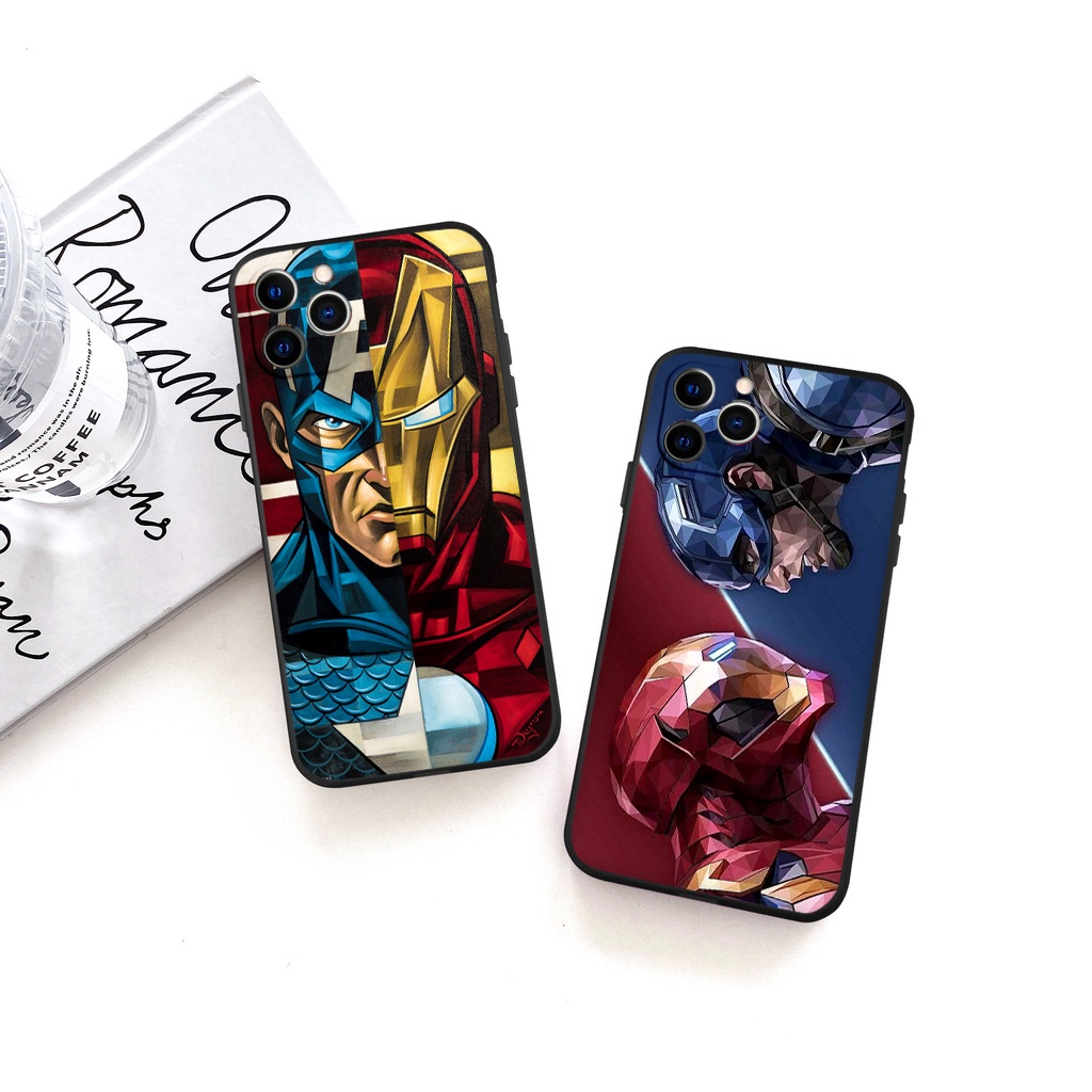 Ốp lưng iphone Siêu anh hùng iron man captain ốp vuông dẻo cho iphone 6 đến 13promax tr1206