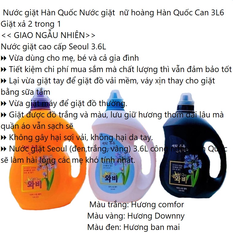 Nước giặt Hàn Quốc ⚡ Nước giặt  Hàn Quốc⚡ Can 3l6 Giặt xả 2 trong 1