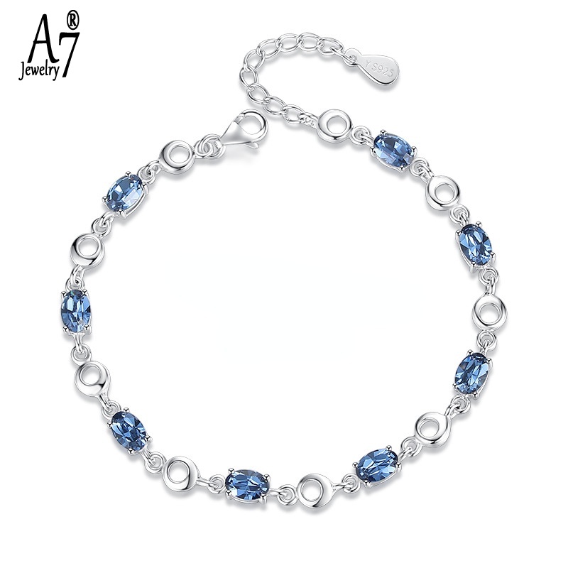 Vòng tay mạ bạc 925 đính đá topaz màu xanh dương thời trang cho nữ