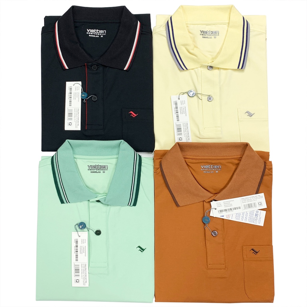 Áo thun nam có cổ Viettien nhiều mẫu 6R3300 phom regular thoải mái - Áo thun nam polo cao cấp Việt T