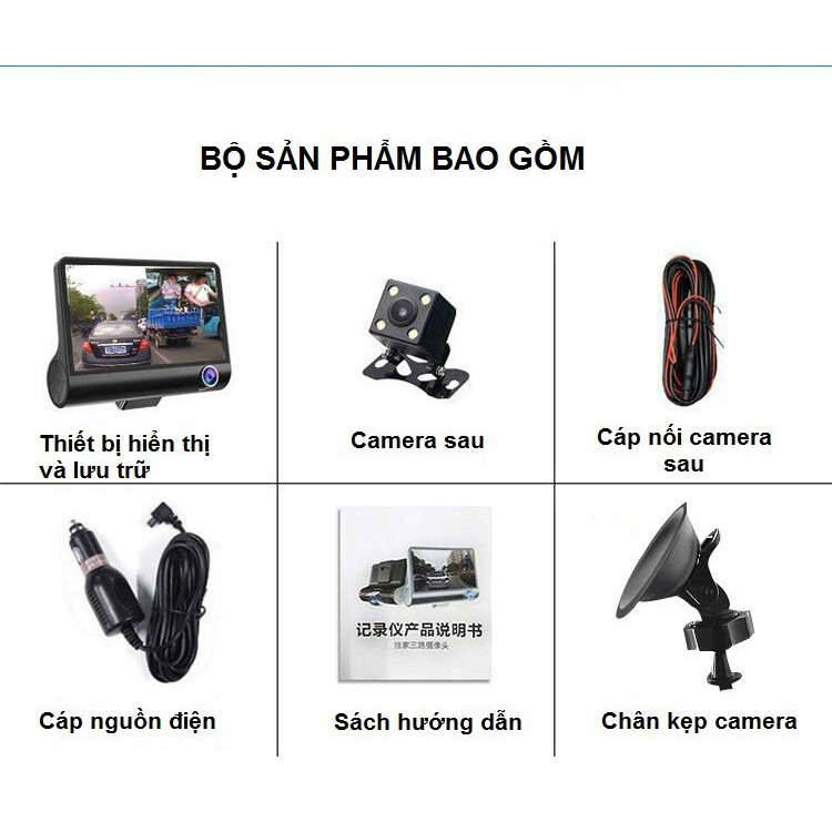 Camera Hành Trình 3 Ống Kính Wdr Full Hd 1080 Gồm Camera Hành Trình, Lùi Chiếu Hậu Và Quan Sát Trong Xe