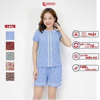 Đồ Bộ Nữ 𝐂𝐀𝐑𝐃𝐈𝐍𝐀 Chất Lụa Silk Cool Cao Cấp Áo Cổ Sen Quần Đùi Họa Tiết Hoa Nhí Độc Đáo 1CF6