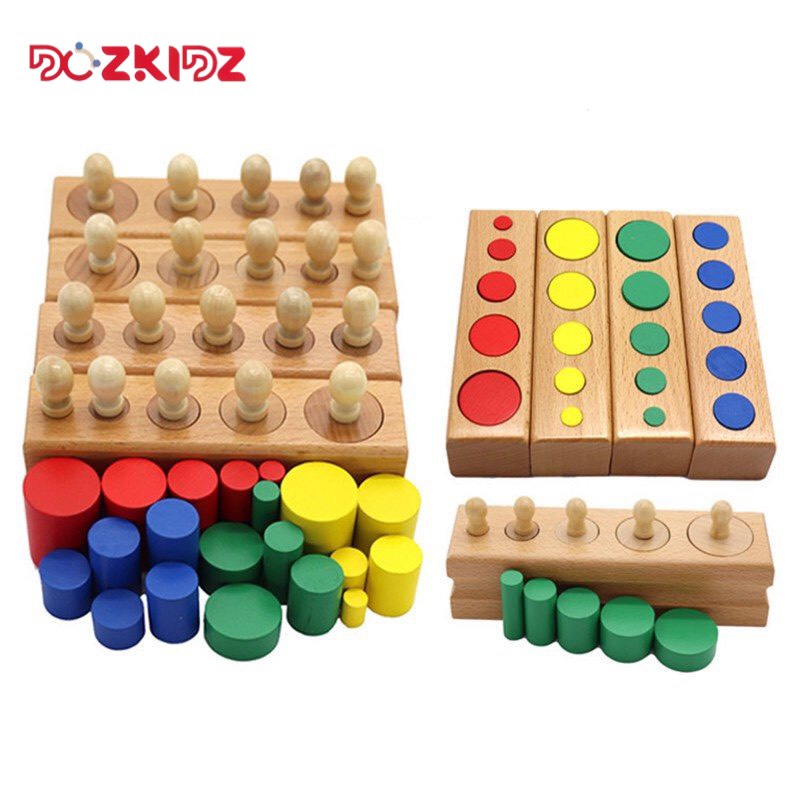 Giáo cụ Montessori , SET 2 MÓN trụ có núm và không núm size nhỏ cho bé học tại nhà - DOZKIDZ