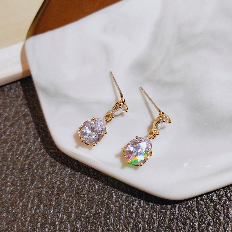 Khuyên tai JIUDUOLAN mặt hình giọt nước đính đá zircon nhân tạo phong cách Hàn Quốc sang trọng thanh lịch cho nữ