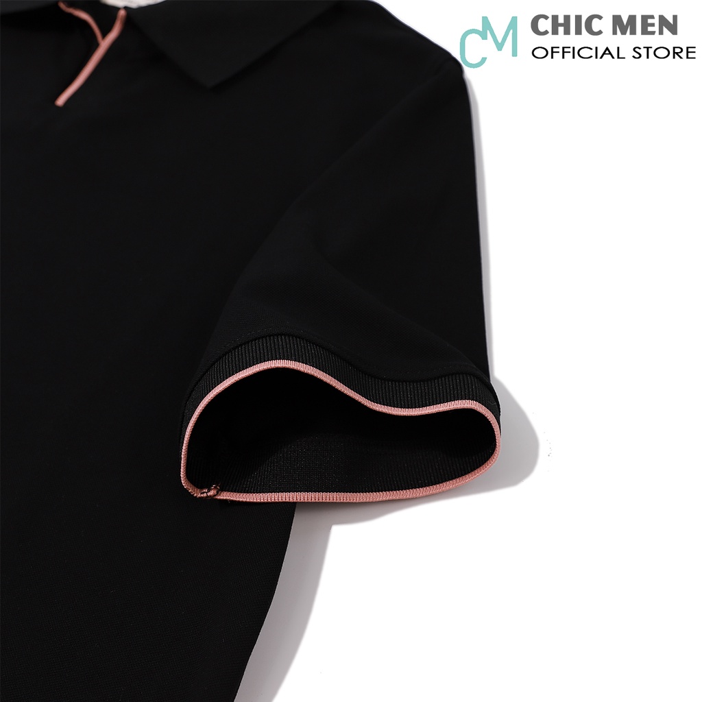 Áo POLO nam cổ chữ V Bo Hồng, vải cá sấu CVC, form regular, lịch lãm, màu Đen - CHICMEN | BigBuy360 - bigbuy360.vn