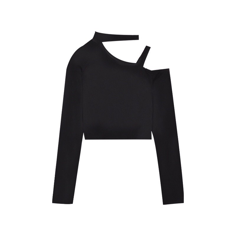 Áo thun nữ tay dài croptop trễ một bên vai phong cách cá tính