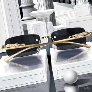 Mắt kính cao cấp ⚜️Bệu Store⚜️ Mắt kính mát gọng titan mạ vàng hình báo siêu độc - Hàng quý tộc -Chống Tia UV400 cực tím