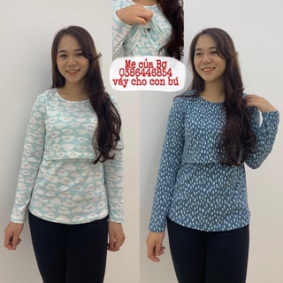 Áo cotton dài tay cho con bú, áo vạt chéo cho mẹ sau sinh, size lớn đến 75kg