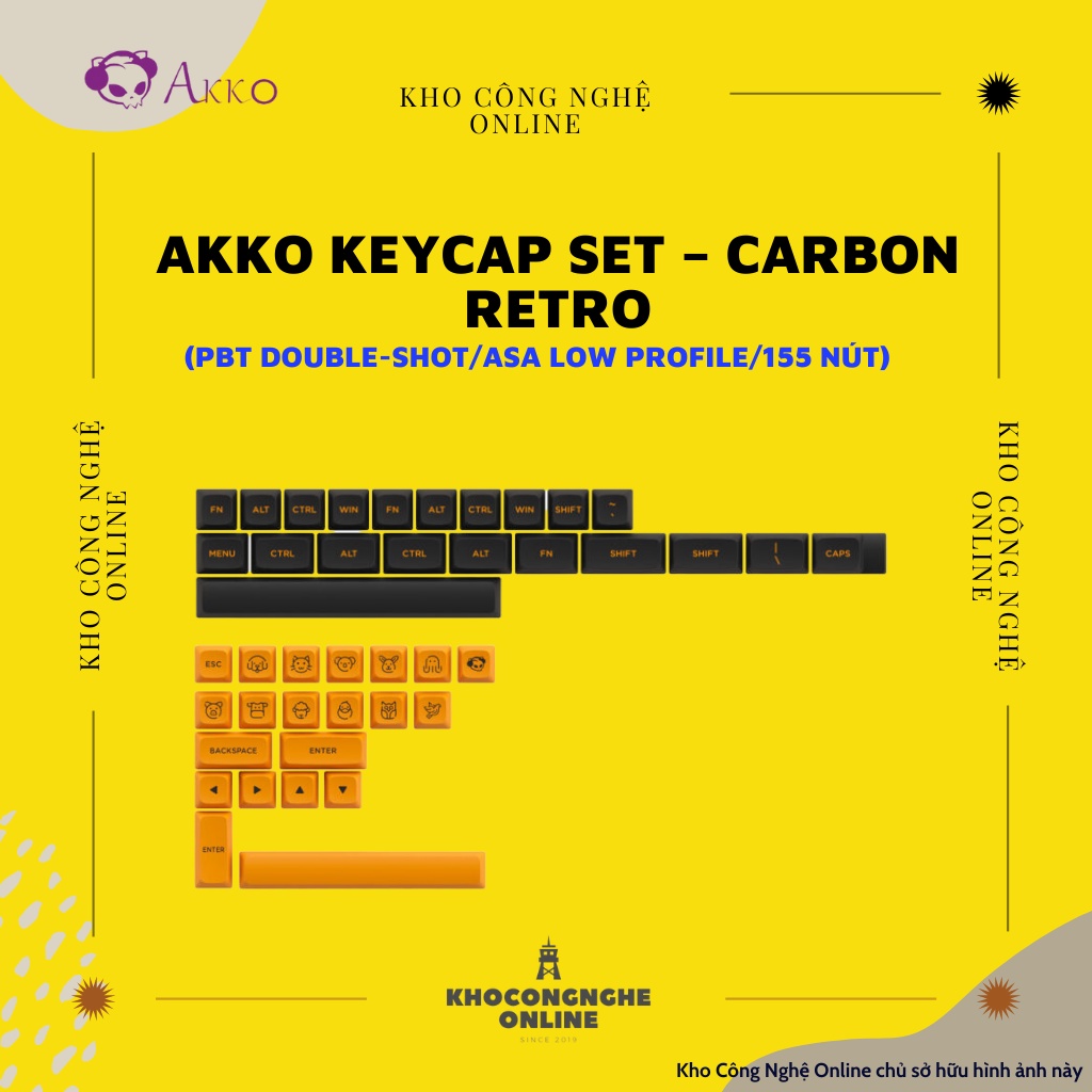 AKKO Keycap set – Carbon Retro (PBT Double-Shot/ASA Low profile/155 nút)