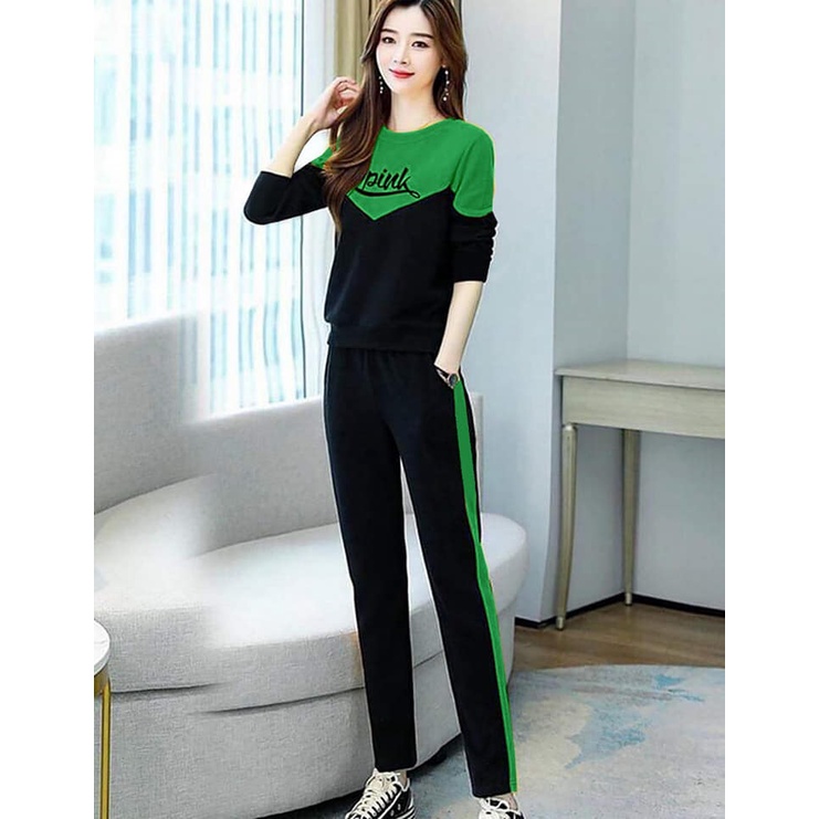 Đồ Bộ Cotton Tay Dài Chữ Thêu Phối Màu- SP Y Hình