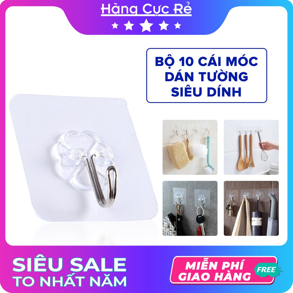 Bộ 10 Móc treo đồ dán tường siêu dính 🚀Freeship🚀 Móc treo trong suốt chịu lực chắc chắn - Shop Hàng Cực Rẻ