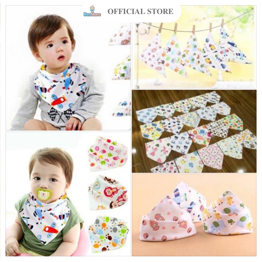 Yếm tam giác 100% cotton, họa tiết hoạt hình siêu dễ thương