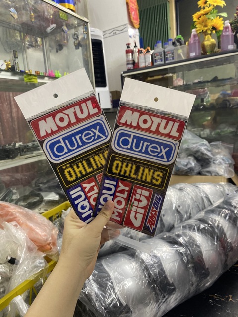 Tem dán xe chữ Motul, ohlins,liqui,givi....