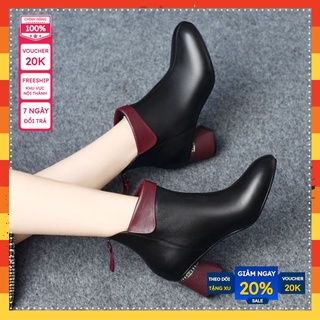 Giày bốt nữ h57a da pu đế vuông 5cm ảnh thật cuốia
