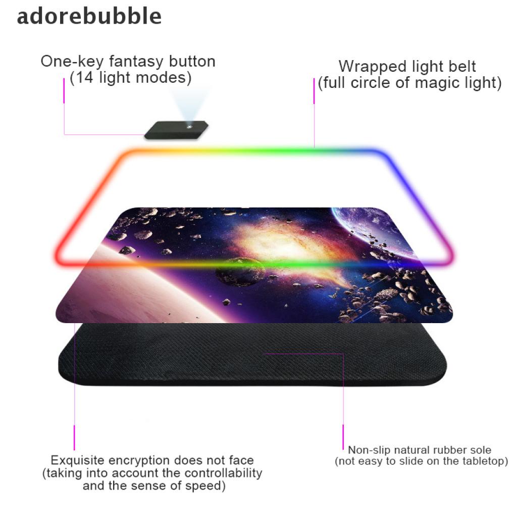 [adorebubble] Colorful Luminous RGB Gaming Mouse Pad Anti-slip Rubber Base Keyboard Pad 
