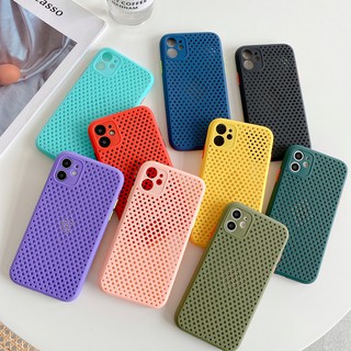 Ốp Điện Thoại TPU Silicon Mềm Phối Lưới Tản Nhiệt Màu Trơn Chống Sốc Cho iPhone 7 8 Plus 11 Pro Max