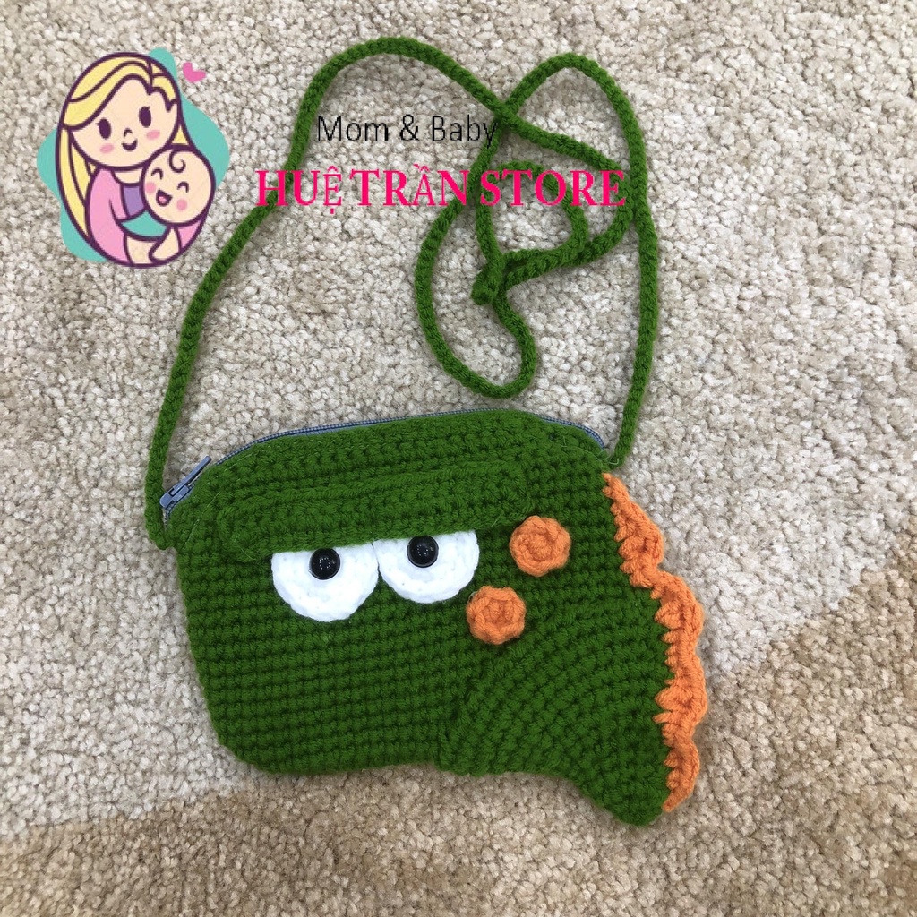 Túi đeo chéo, túi đựng lì xì handmade len hình khủng long cho bé