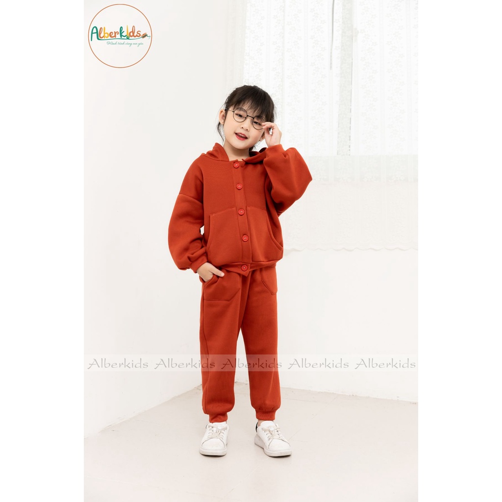 Bộ nỉ thu đông dài tay có mũ ALBERKIDS áo hoodie cho bé trai bé gái 2,3,4,5,6,7,8,9,10,11,12 tuổi [SA10]