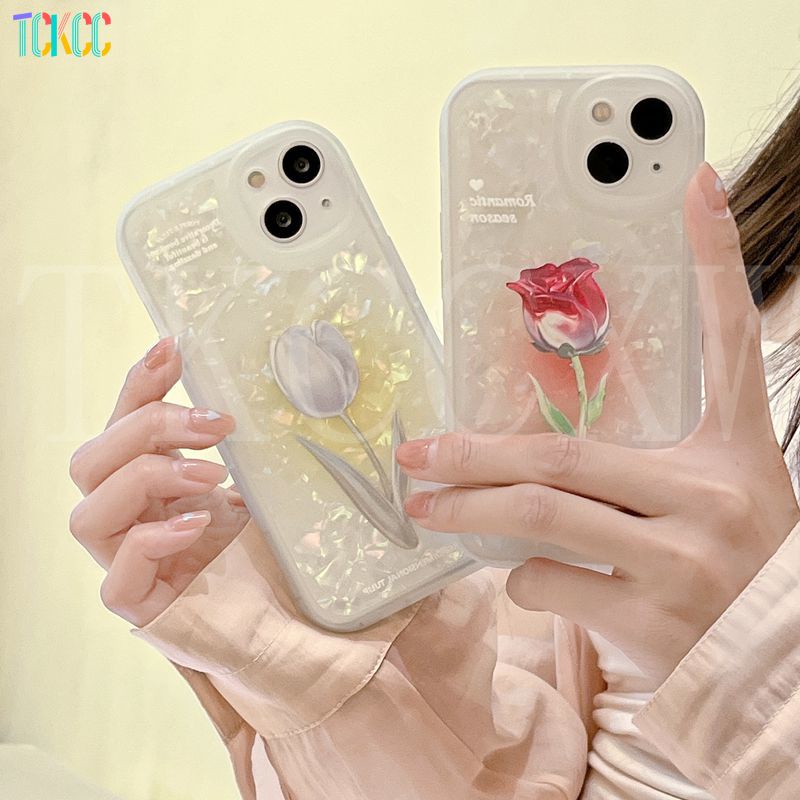 Ốp Điện Thoại TPU Silicon Mềm Họa Tiết Hoa Tulip Lấp Lánh Cho iphone 13 12 11 Pro Max XS Max XR X 8 7 6 6s Plus SE 2020