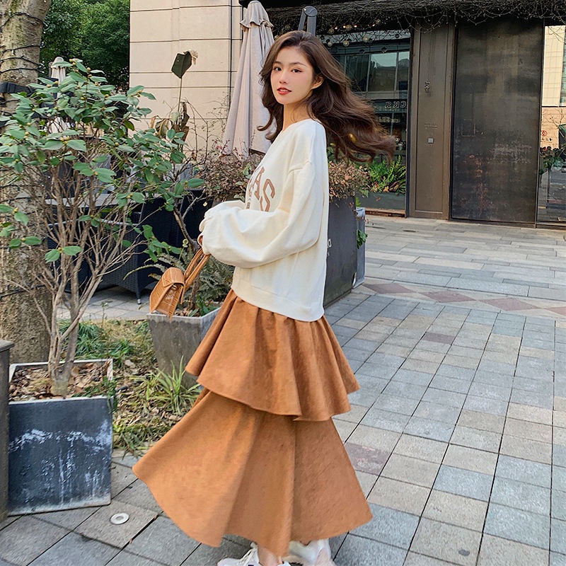 [Linin] Đầm Sweatshirt Dáng Rộng Giấu Đường May Màu Sắc Tương Phản Size Lớn Irreg