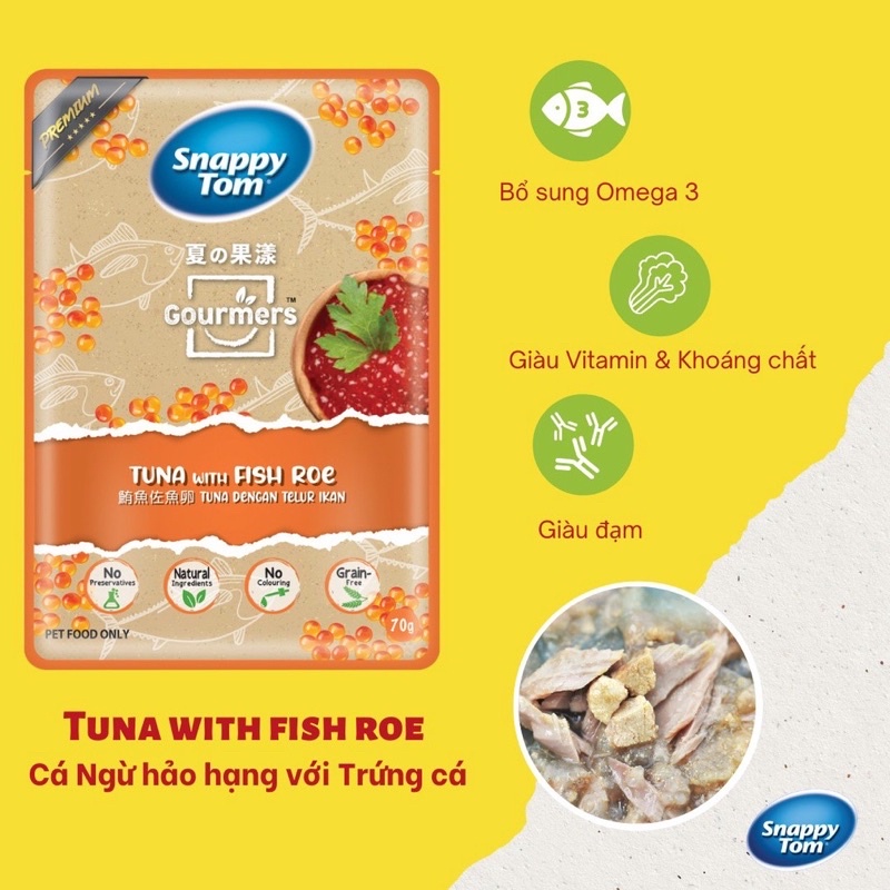 Pate Snappy Tom Túi 70g Hương Trái Cây 8 Vị Cho Mèo Sành Ăn