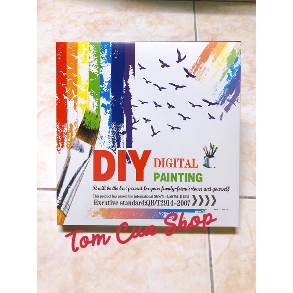 Tranh Sơn Dầu Số Hóa Tự Tô Màu DIY Đã Căng Khung Khổ 20x20cm, Mẫu Động Vật Trẻ Em