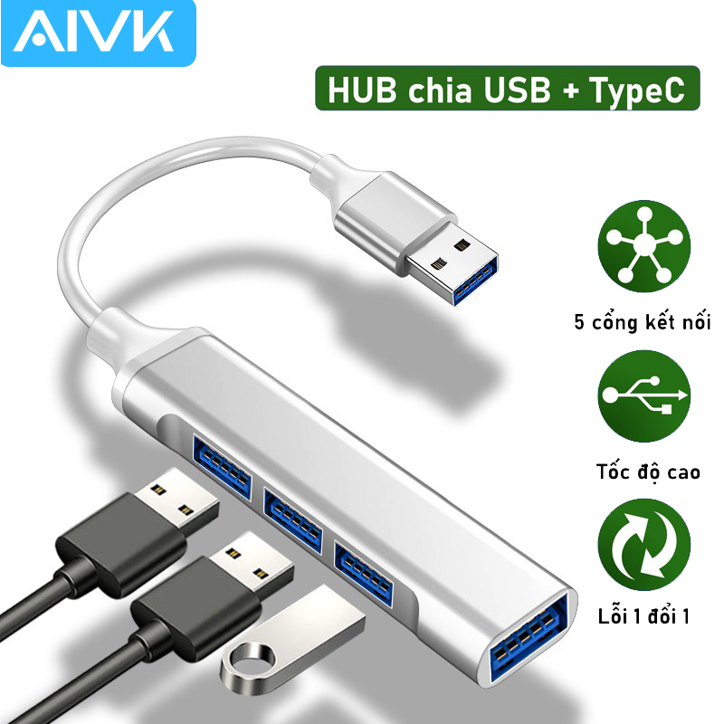 Hub Chia Cổng USB Aivk Mở Rộng Thành 4 Cổng Chia USB / Type C Tốc Độ Cao Kết Nối Cho Ổ Cứng / USB / Chuột / Bàn Phím