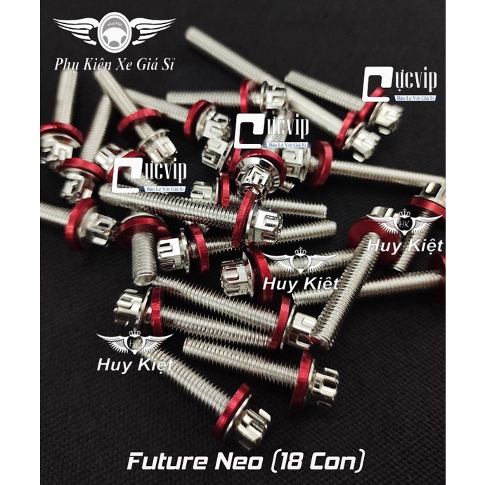 [Sale Khủng] Bộ Ốc Lốc Máy Salaya Inox 304 + Lông Đền Nhôm Đỏ Cho Future Neo (18 Con) 5568