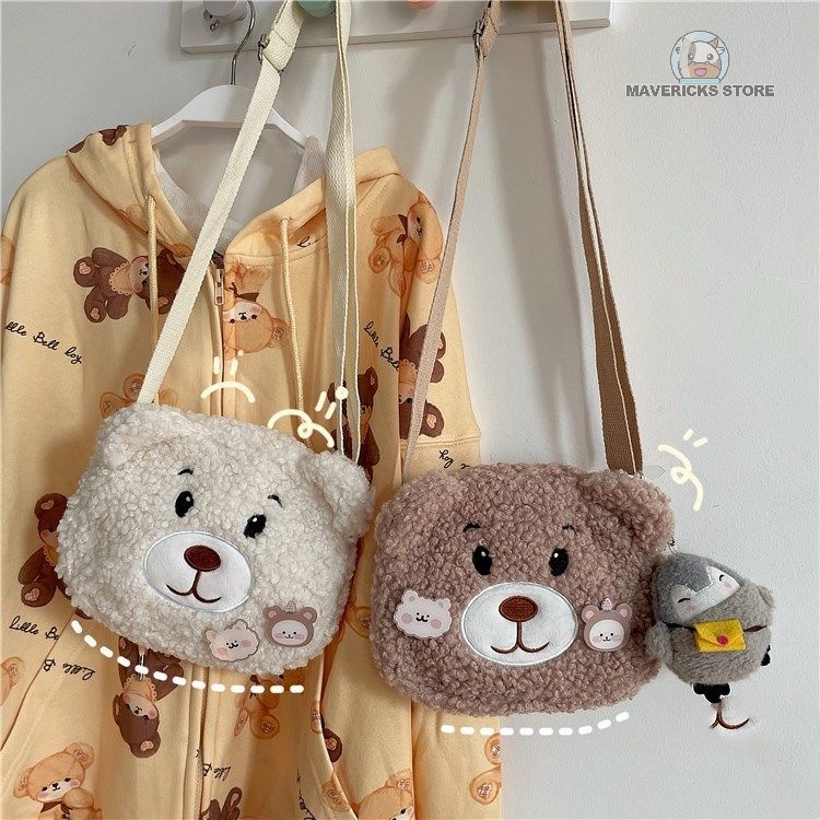 Túi đeo vai hình gấu bông dễ thương phong cách Retro Hàn quốc