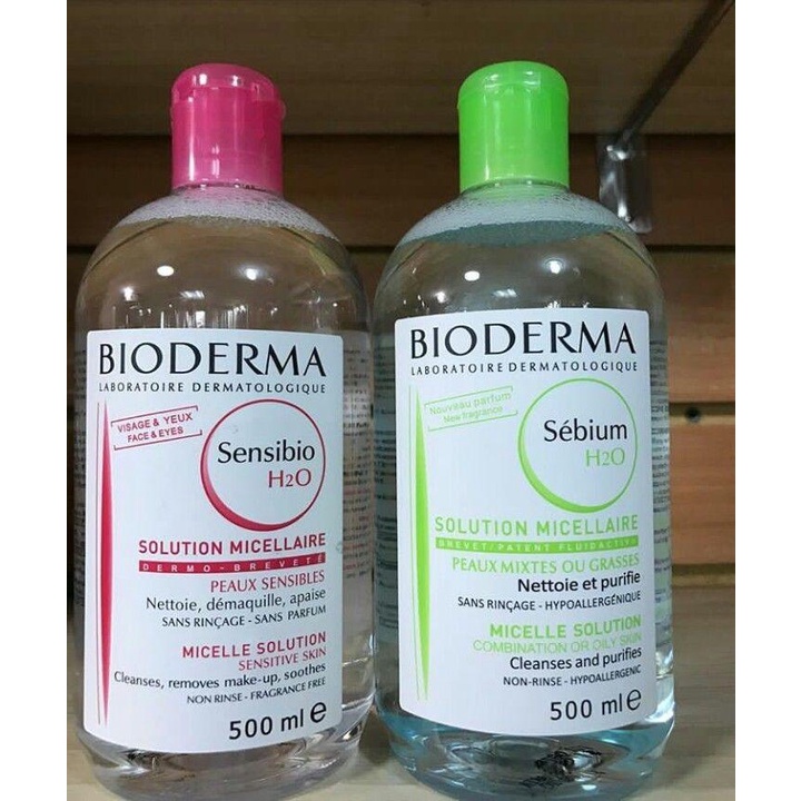 Nước Tẩy Trang Bioderma H2O 500ml Xanh Hồng Dành Cho Da Dầu Da Nhạy Cảm Chính Hãng Tẩy Trang BIODERMA Nội Địa Pháp IVORY