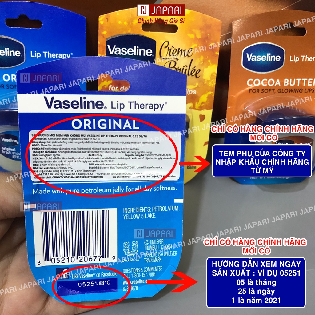 Son Dưỡng Môi Vaseline Không Màu, Có Màu CHÍNH HÃNG BẢN MỸ- Hũ Sáp Dưỡng Môi Vaseline Dưỡng Móng Tay Dài Cứng JAPARI