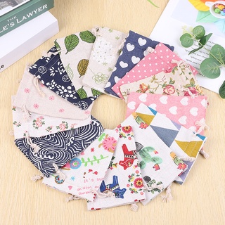 Túi vải bố linen mềm size nhỏ nhiều họa tiết hoa lá mèo gấu con dễ thương đựng phụ kiện trang sức trang trí