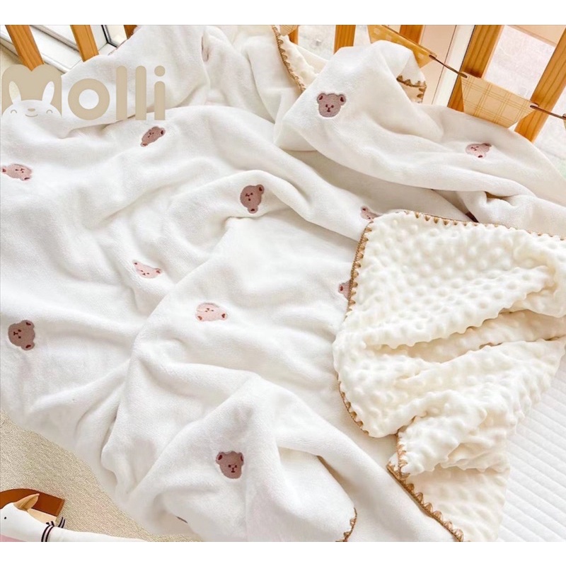 Chăn Băng Lông Hạt Đậu MONONA Thêu Hình Siêu Mềm Cho Bé KT: 1m*1m2
