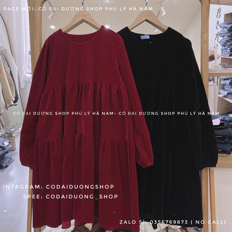 váy bbd nhung cổ tròn