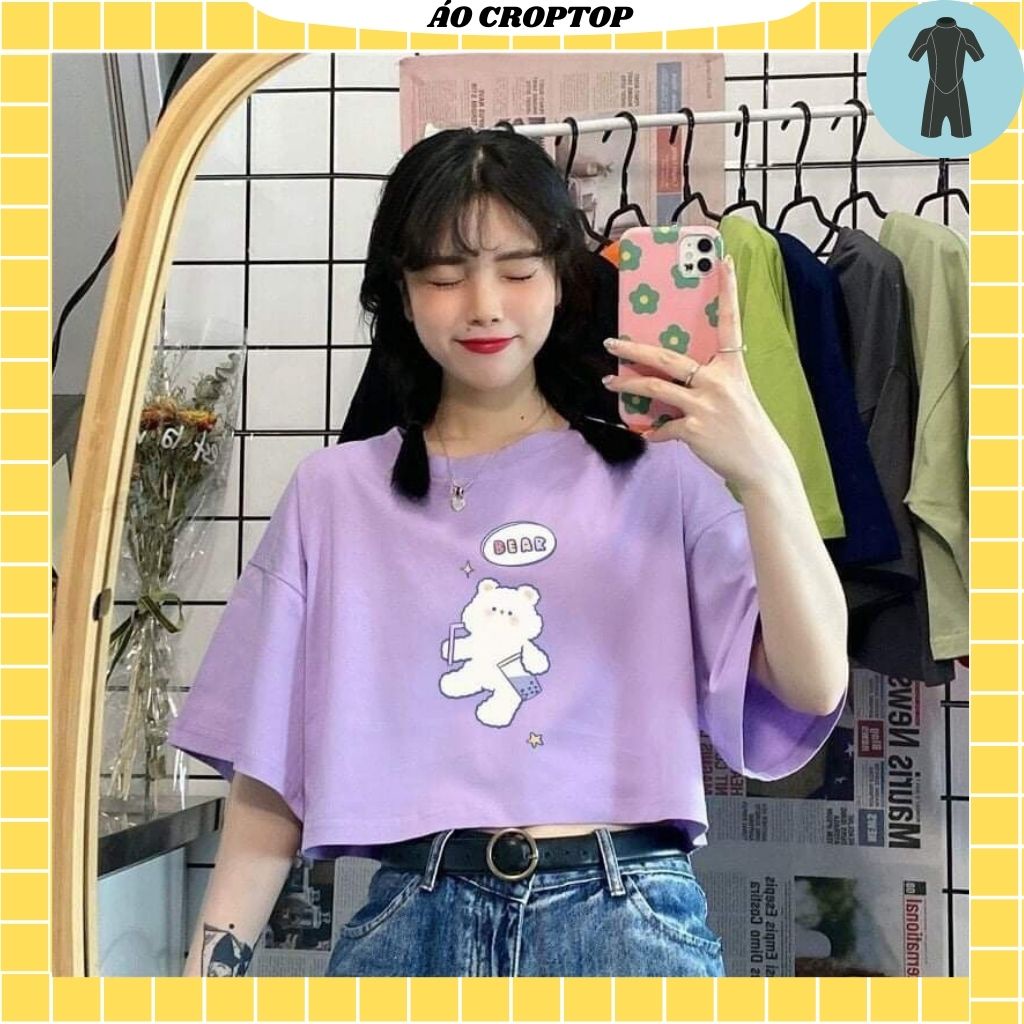 Áo croptop nữ tay lỡ , from rộng, freesize , thun cotton mềm mịn