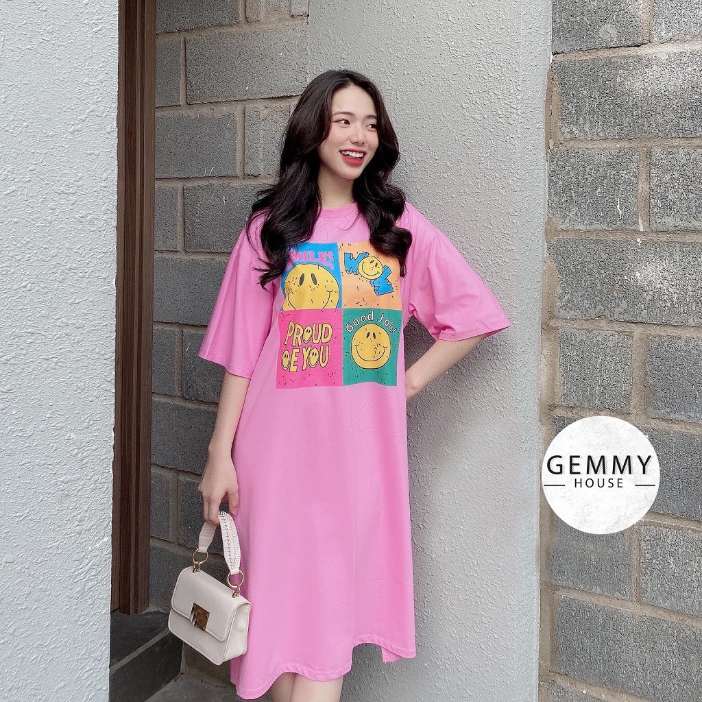 Váy xuông dài, đầm thun suông chất cotton Gemmy House Smile