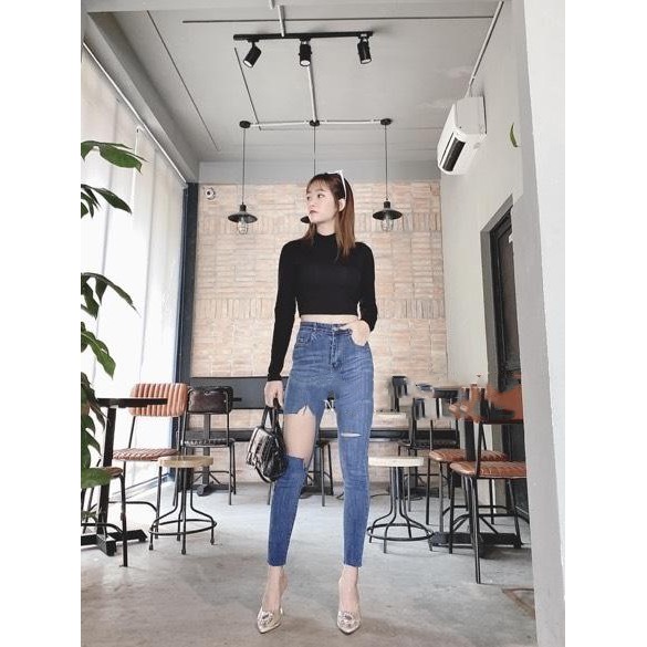 Quần jean nữ kiểu RÁCH TO NHỎ TUA LAI màu xanh vừa bảng size 26-30 chất jean giãn tốt Rto-Nhỏ-l021