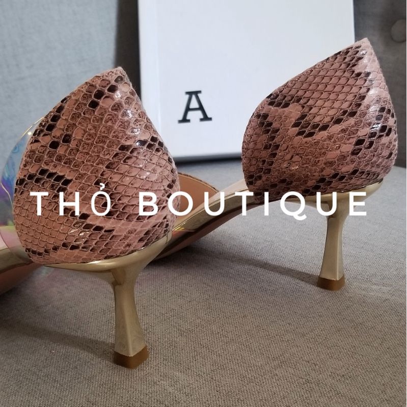 Giày cao gót ADWEINA chính hãng hoạ tiết da rắn phối mica 6cm size 38.5