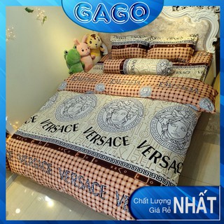 Bộ chăn ga gối, vỏ chăn ga gối drap giường, set 5 món cotton poly versace trắng Gago
