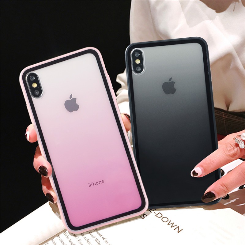 Ốp điện thoại trong suốt acrylic viền silicon chống sốc kiểu chuyển màu ombre cho iPhone 11 XS Max XS 6 6s 7 8 Plus