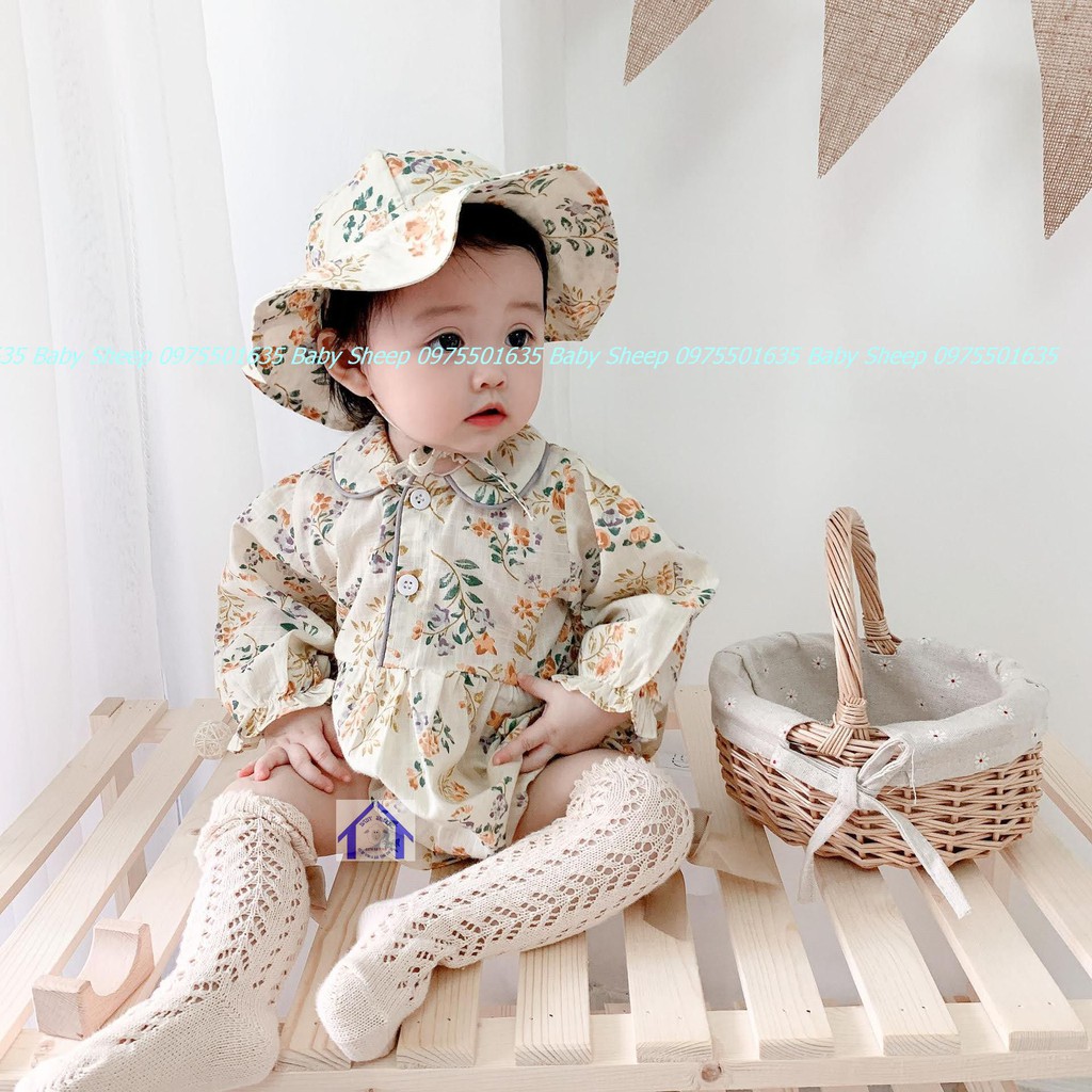 (Tặng Kèm Mũ) Váy body đũi mềm mát họa tiết hoa dây phong cách Hàn Quốc tiểu thư xinh xắn cho bé 0-3 tuổi hàng cao cấp