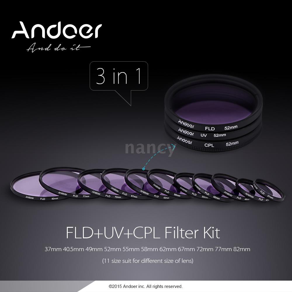 Bộ thấu kính lọc phân cực hình tròn UV+CPL+FLD 67mm thương hiệu Andoer dành cho máy ảnh Nikon Canon Pentax