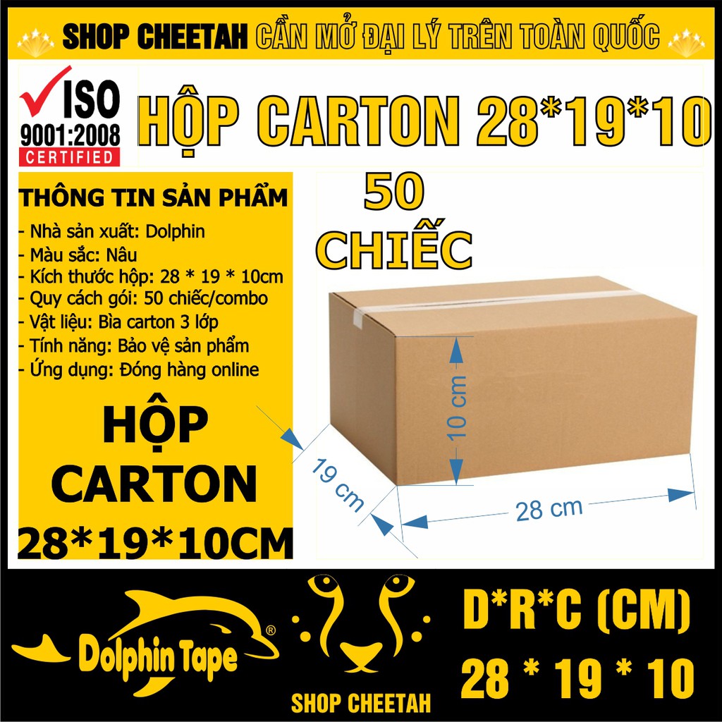 [28cm x 19cm x 10cm] Hộp carton combo 50 chiếc – Dùng trong công tác đóng hàng hỗ trợ vận chuyển