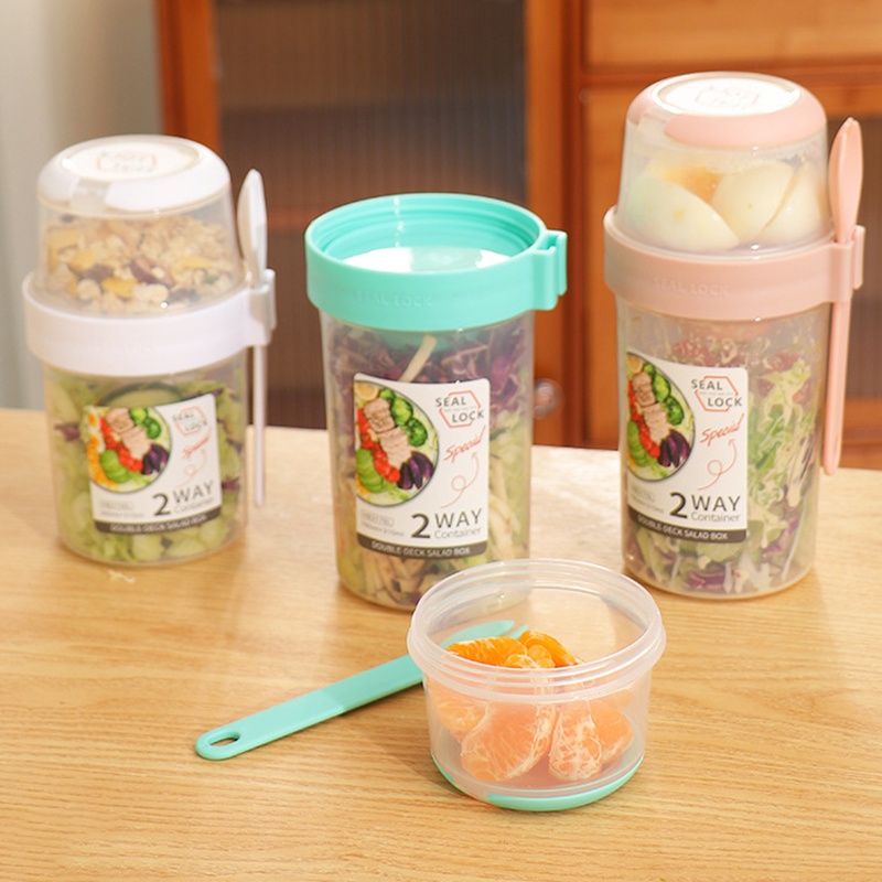 760ml Chất Béo Chế Độ Ăn Uống ăn trưa salad cup với ngã ba và nước sốt Jar cho người ăn kiêng ăn trưa hộp trái cây và rau xà lách chai cho Dã Ngoại và phòng tập thể dục