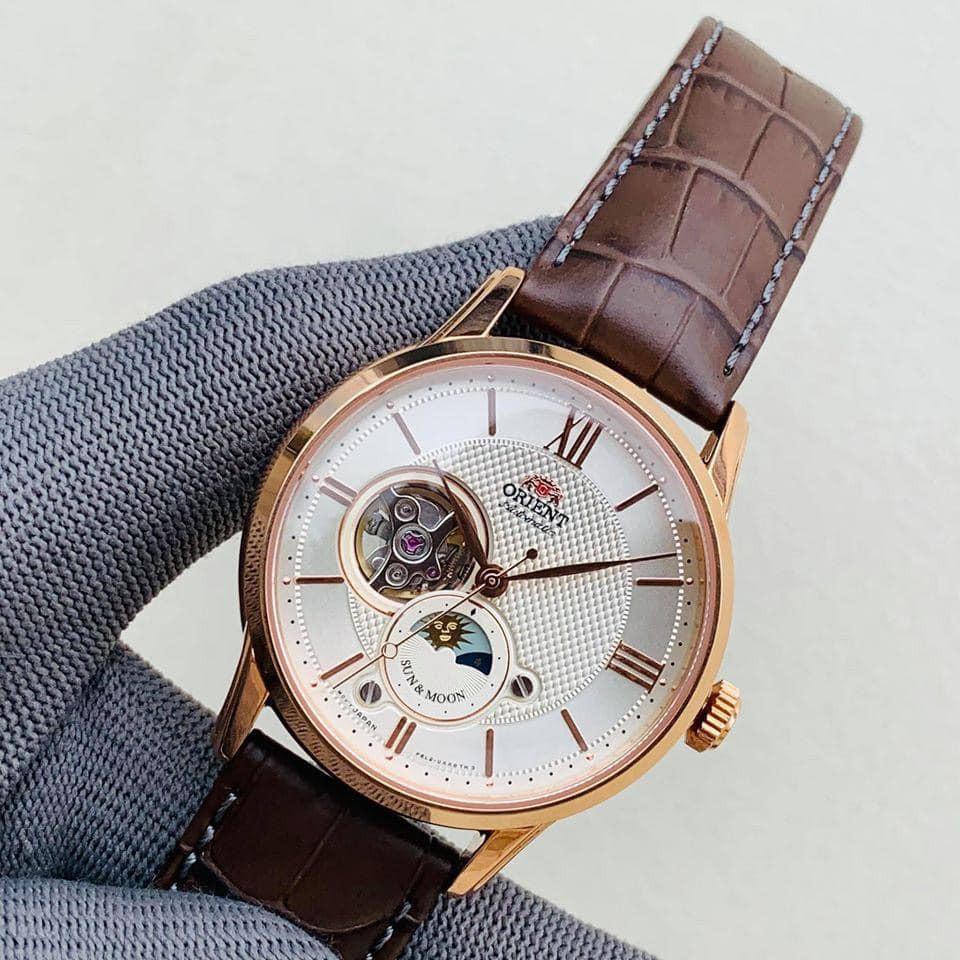 Đồng hồ nam Orient Sun & Moon Gen 4 RA-AS0003S10B - Viền vàng hồng rose gold