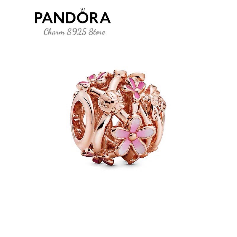 charm pan xỏ ngang hoa 5 cánh vàng hồng bạc s925