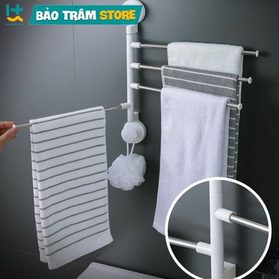 Gía treo khăn nhà tắm, Đồ gia dụng treo khăn inox 304 xoay 180 độ dính tường tiện lợi