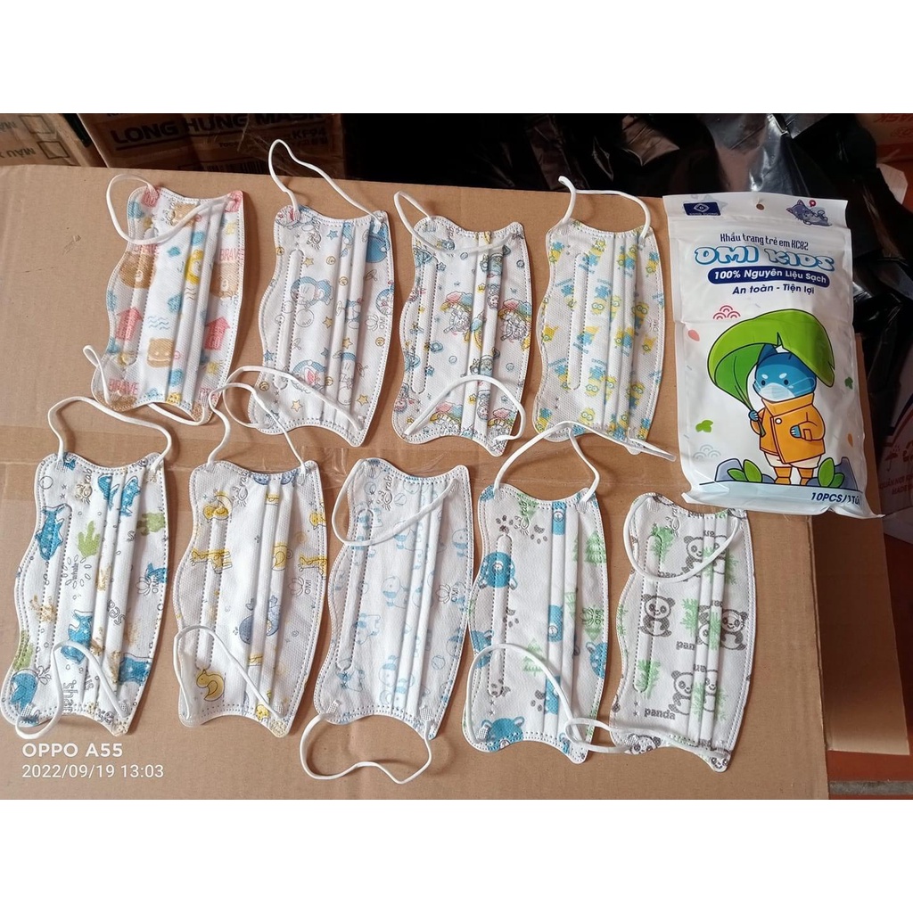 Khẩu trang cua trẻ em King cua King crab Kingcrab hiệu OMI 4-12 tuổi 1 gói 10 cái